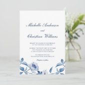 Blue Waterverf Floral Wedding Invitation Kaart (Staand voorkant)