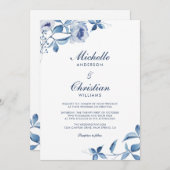 Blue Waterverf Floral Wedding Invitation Kaart (Voorkant / Achterkant)