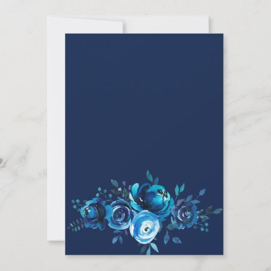 Blue Waterverf Floral Wedding Invitation Kaart (Achterkant)