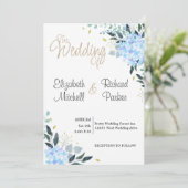 Blue waterverf floral Wedding Invitation Kaart (Staand voorkant)
