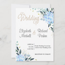 Blue waterverf floral Wedding Invitation Kaart