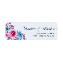 Blue Waterverf Floral Wedding Return-adres Etiket