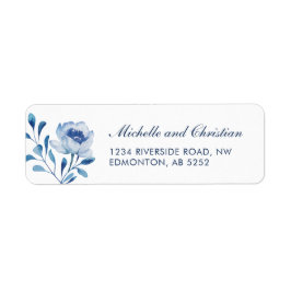 Blue Waterverf Floral Wedding Return-adres Etiket
