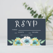 Blue Waterverf Floral Wedding RSVP (Staand voorkant)