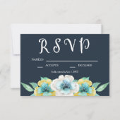 Blue Waterverf Floral Wedding RSVP Kaartje (Voorkant)