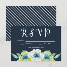 Blue Waterverf Floral Wedding RSVP