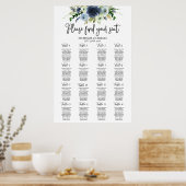 Blue waterverf floral Wedding Seating Chart Poster (Keuken)