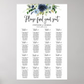 Blue waterverf floral Wedding Seating Chart Poster (Voorkant)