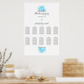 Blue Waterverf Floral Wedding Seating Chart Poster (Keuken)