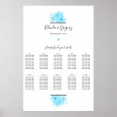 Blue Waterverf Floral Wedding Seating Chart Poster (Voorkant)