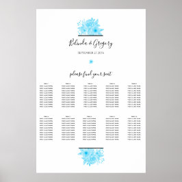 Blue Waterverf Floral Wedding Seating Chart Poster