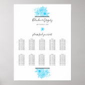 Blue Waterverf Floral Wedding Seating Chart Poster (Voorkant)
