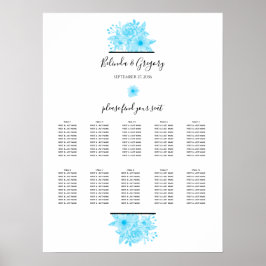 Blue Waterverf Floral Wedding Seating Chart Poster