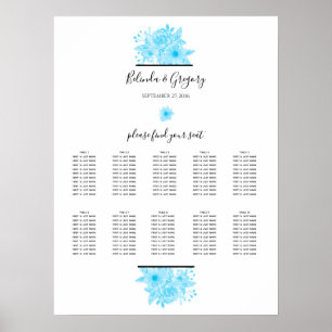 Blue Waterverf Floral Wedding Seating Chart Poster