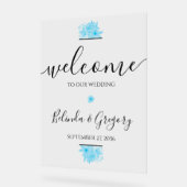 Blue Waterverf Floral Wedding Welcome Sign Acryl Bord (Hoek)