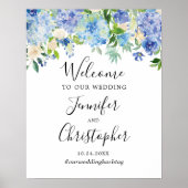 Blue Waterverf Floral Wedding Welcome Sign Poster (Voorkant)