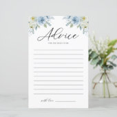 Blue Waterverf Florals Baby shower Advice Kaart (Staand voorkant)