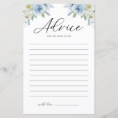 Blue Waterverf Florals Baby shower Advice Kaart (Voorkant)