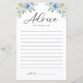 Blue Waterverf Florals Baby shower Advice Kaart
