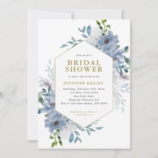 Blue Waterverf Flower Bouquet Vrijgezellenfeest Kaart (Voorkant)