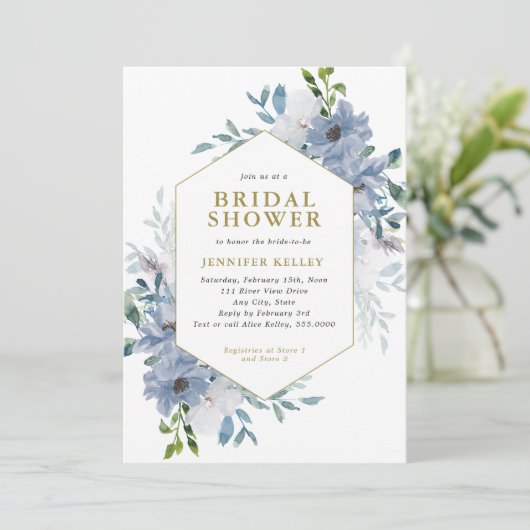 Blue Waterverf Flower Bouquet Vrijgezellenfeest Kaart (Staand voorkant)