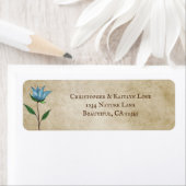 Blue Waterverf Flower  Floral Address Etiket (Insitu)