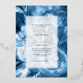 Blue Waterverf flower Wedding Folie Uitnodiging (Voorkant)
