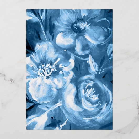 Blue Waterverf flower Wedding Folie Uitnodiging (Achterkant)