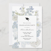 Blue Waterverf Flowers Afstudeerfeest Kaart (Voorkant)
