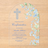 Blue Waterverf Flowers Arch bevestiging Acryl Uitnodigingen (Voorkant)