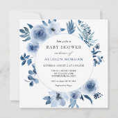 Blue Waterverf Flowers Baby shower Kaart (Voorkant)