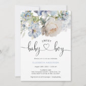 Blue Waterverf Flowers Baby shower Kaart (Voorkant)