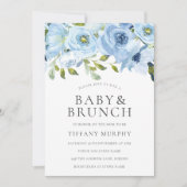 Blue Waterverf Flowers Boys Baby shower Brunch Kaart (Voorkant)