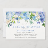 Blue Waterverf Flowers Bridal Shower Invitation Kaart (Voorkant)