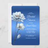 Blue Waterverf Flowers Bridal Shower Invitation Kaart (Voorkant)