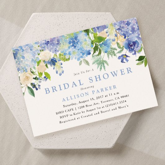 Blue Waterverf Flowers Bridal Shower Invitation Kaart