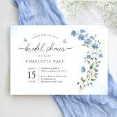 Blue Waterverf Flowers Bridal Shower Invitation Kaart