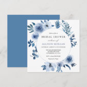 Blue Waterverf Flowers Bridal Shower Invitation Kaart (Voorkant / Achterkant)