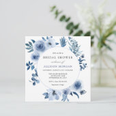Blue Waterverf Flowers Bridal Shower Invitation Kaart (Staand voorkant)