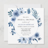 Blue Waterverf Flowers Bridal Shower Invitation Kaart (Voorkant)