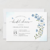 Blue Waterverf Flowers Bridal Shower Invitation Kaart (Voorkant)