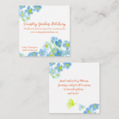 Blue Waterverf Flowers Butterfly Vierkante Visitekaartje (Voorkant / Achterkant)