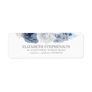 Blue Waterverf Flowers Elegant Etiket