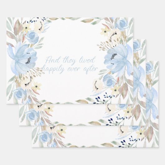 Blue Waterverf Flowers Lijst gepersonaliseerd Inpakpapier Vel (Set)