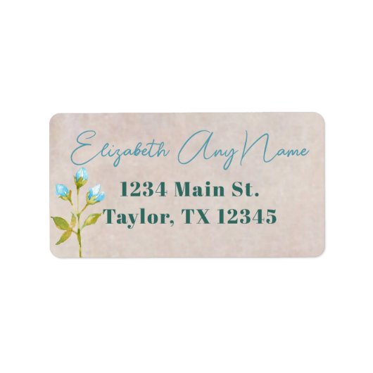 Blue Waterverf Flowers Rustic Background Address Etiket (Voorkant)