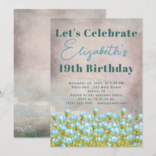 Blue Waterverf Flowers Rustic Background Kaart (Voorkant / Achterkant)