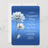 Blue Waterverf Flowers Verloving Invitation Kaart (Voorkant)