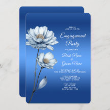 Blue Waterverf Flowers Verloving Invitation