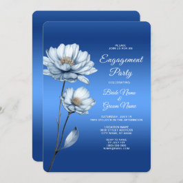 Blue Waterverf Flowers Verloving Invitation Kaart