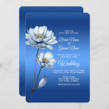 Blue Waterverf Flowers Wedding Invitation